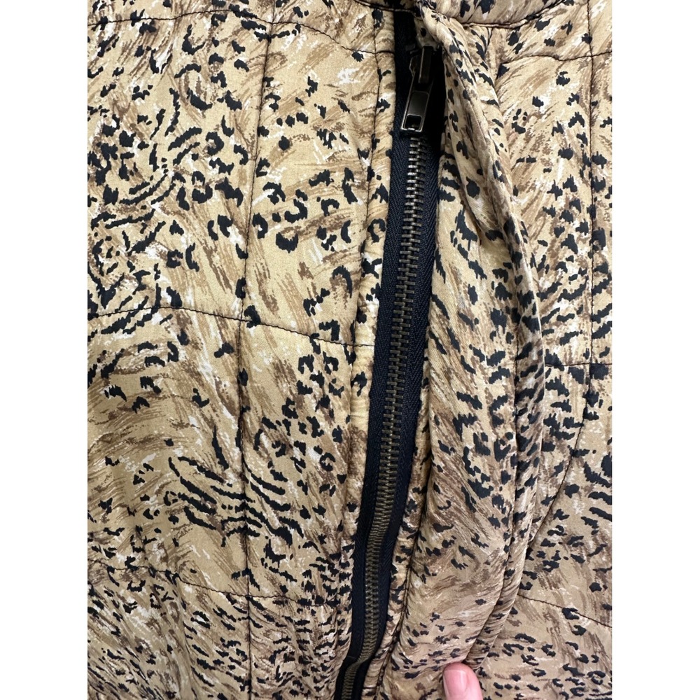 Clio Vintage 90s Quilted Jacket Medium Tan Vintage Animal Print Silk Puffer Coat - Picture 10 of 16